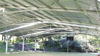 A custom-designed multi-bay steel shed with skillion roof on a modern Australian property